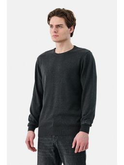 Snitch - Men Charcoal Cotton Blend Solid Sweater