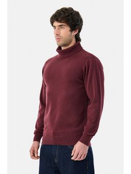 Snitch - Men Burgundy Cotton Solid Sweater
