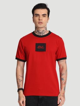 Bene Kleed - Men Red Cotton Embroidered T-Shirt