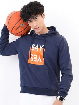 LOCOMOTIVE - Men Navy Blue Polyester Graphic Hoodie