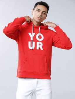 LOCOMOTIVE - Men Red Polyester Graphic Hoodie