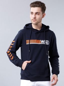 LOCOMOTIVE - Men Navy Blue Polyester Graphic Hoodie