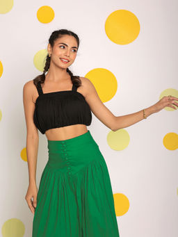 Kaori By Shreya - Solid Black Sleeveless Cotton Crop Top