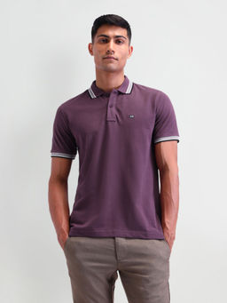 Arrow Sports - Men Solid Purple Half Sleeves Collar Neck Polo T-Shirt