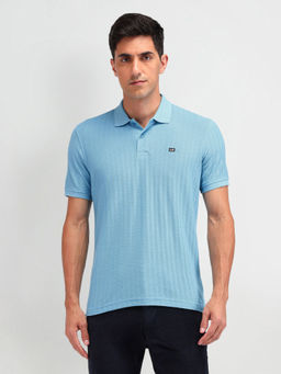 Arrow Sports - Men Self Design Blue Half Sleeves Collar Neck Polo T-Shirt