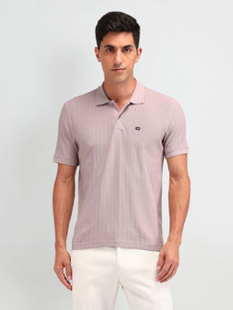 Arrow Sports - Men Self Design Beige Half Sleeves Collar Neck Polo T-Shirt