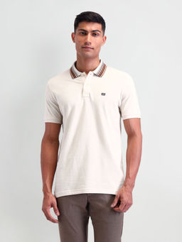 Arrow Sports - Men Solid Off White Half Sleeves Collar Neck Polo T-Shirt