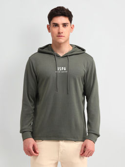 U.S. Polo Assn. Denim Co. - Men Solid Green Full Sleeves Hoodie
