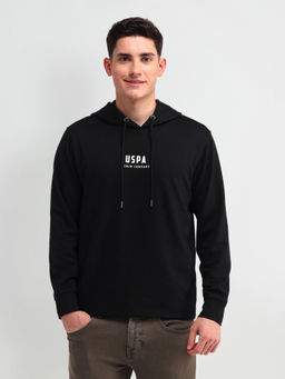 U.S. Polo Assn. Denim Co. - Men Solid Black Full Sleeves Hoodie