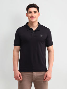 U.S. Polo Assn. Denim Co. - Men Solid Black Half Sleeves Collar Neck Polo T-Shirt