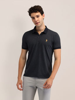 U.S. POLO ASSN. - Men Printed Black Half Sleeves Collar Neck Polo T-Shirt