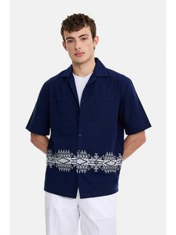 Snitch - Navy blue printed Half Sleeves Boxy Shirt