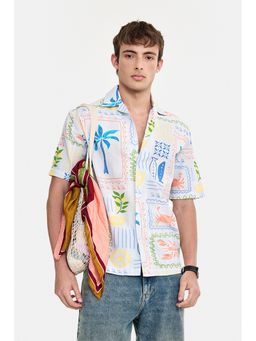 Snitch - White Printed Half Sleeves Boxy Shirt