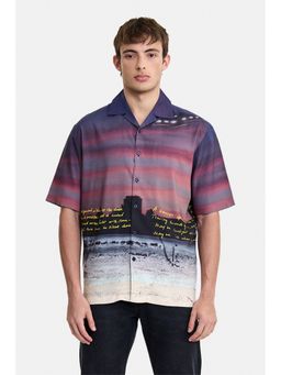 Snitch - Blue Printed Half Sleeves Boxy Casual Shirt