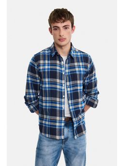 Snitch - Navy blue Plaid Full Sleeves Regular Casual Shirt