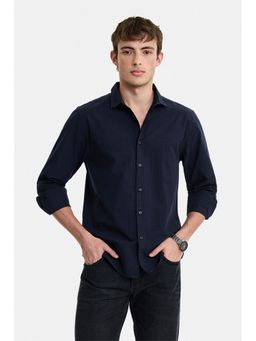 Snitch - Navy Micro Check Full Sleeves Regular Work Shirt