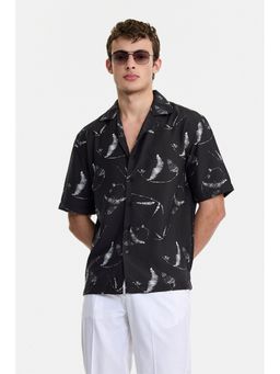 Snitch - Black Abstract Half Sleeves Boxy Shirt