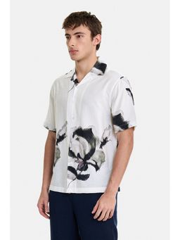 Snitch - White Abstract Half Sleeves Boxy Shirt