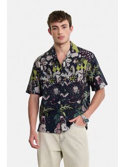 Snitch - Black Abstract Half Sleeves Boxy Shirt