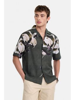 Snitch - Dark Green Abstract Half Sleeves Boxy Shirt