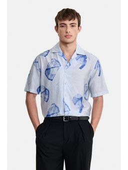 Snitch - Light Blue Abstract Half Sleeves Boxy Shirt