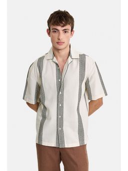 Snitch - Beige printed Half Sleeves Oversized Shirt