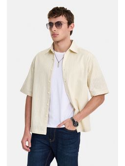 Snitch - Ecru Stripes Half Sleeves Boxy Casual Shirt