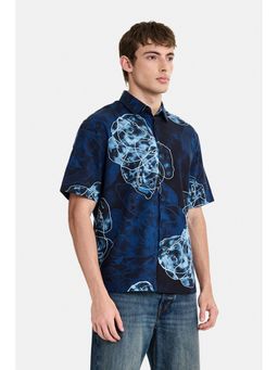 Snitch - Dark Blue printed Half Sleeves Boxy Shirt