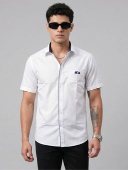 Charagh Din - White Blended solid Casual Shirt