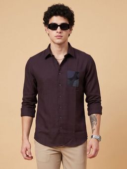 Charagh Din - Wine Blended COMBINATION Casual Shirt
