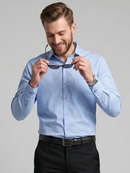 Charagh Din - Blue Cotton REGULAR FIT PLAIN Formal Shirt