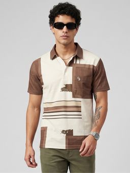 Charagh Din - Brown Blended Regular Fit Print Casual Polo T-Shirt