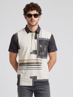 Charagh Din - Grey Blended Regular Fit Print Casual Polo T-Shirt