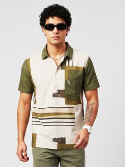 Charagh Din - Green Blended Regular Fit Print Casual Polo T-Shirt