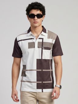 Charagh Din - Brown Blended Regular Fit Print Casual Polo T-Shirt