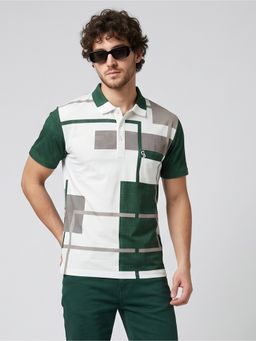 Charagh Din - Green Blended Regular Fit Print Casual Polo T-Shirt