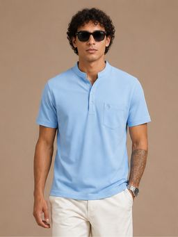 Charagh Din - Blue Knit Regular Fit Plain Casual T-Shirt