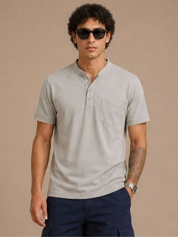 Charagh Din - Grey Knit Regular Fit Plain Casual T-Shirt