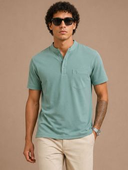 Charagh Din - Green Knit Regular Fit Plain Casual T-Shirt