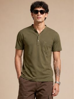 Charagh Din - Olive Knit Regular Fit Plain Casual T-Shirt