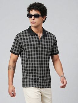 Charagh Din - Black Blended Regular Fit Print Casual Polo T-Shirt