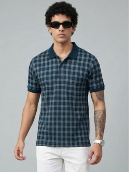Charagh Din - Navy Blue Blended Regular Fit Print Casual Polo T-Shirt