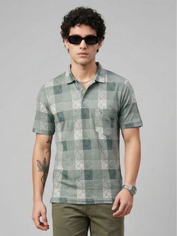 Charagh Din - Green Blended Regular Fit Print Casual Polo T-Shirt