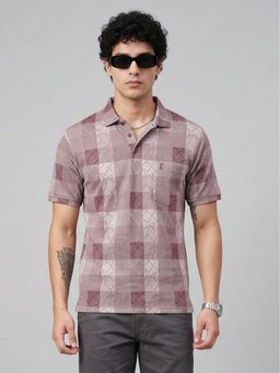 Charagh Din - Maroon Blended Regular Fit Print Casual Polo T-Shirt