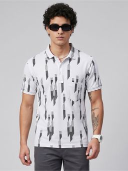 Charagh Din - Black Blended Regular Fit Print Casual Polo T-Shirt