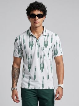 Charagh Din - Green Blended Regular Fit Print Casual Polo T-Shirt
