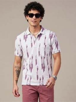 Charagh Din - Mauve Blended Regular Fit Print Casual Polo T-Shirt