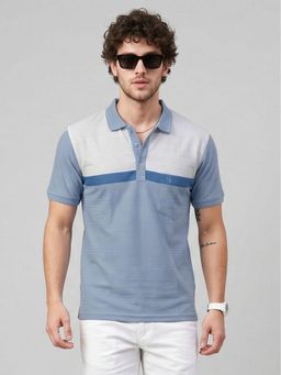 Charagh Din - Blue Blended Regular Fit Colorblock Casual Polo T-Shirt