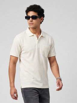 Charagh Din - Cream Blended Regular Fit Textured Casual Polo T-Shirt