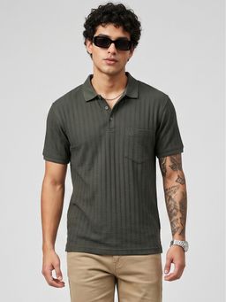 Charagh Din - Green Blended Regular Fit Textured Casual Polo T-Shirt